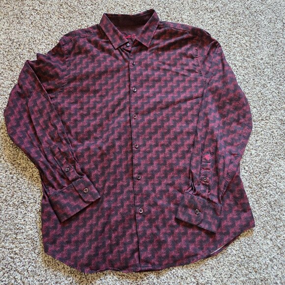 Robert Graham Other - Robert Graham Mens 2XL Red Black Zigzag Pattern Long Sleeve Flip Cuff Button Up